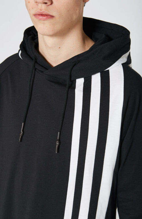 Y-3 - Black hoodie with white stripes and long back panel - Schwittenberg