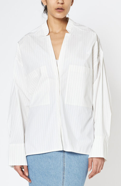 Christian Wijnants - White cotton blouse Tashvi with fine stripes 