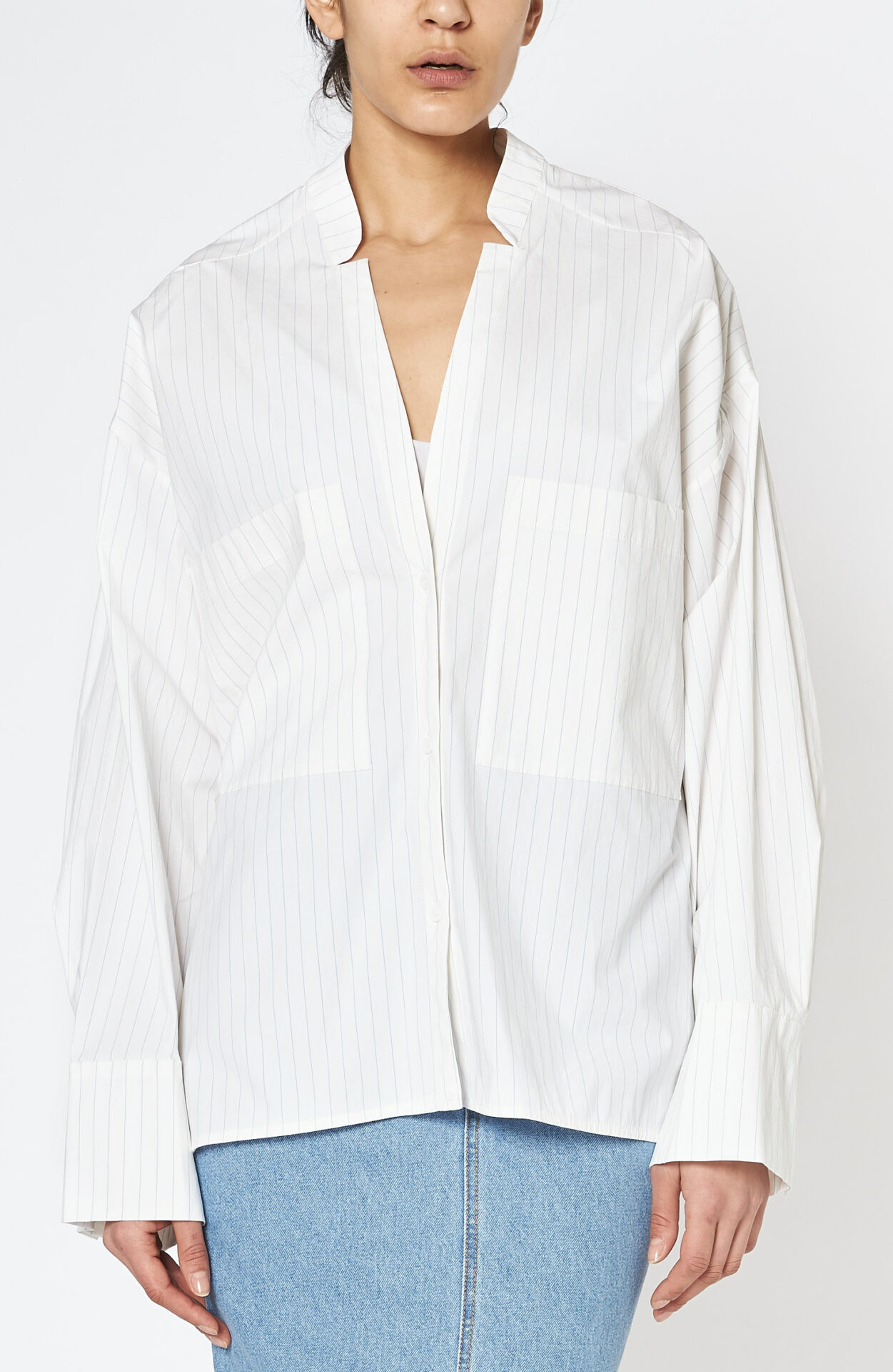 White cotton blouse Tashvi with fine stripes