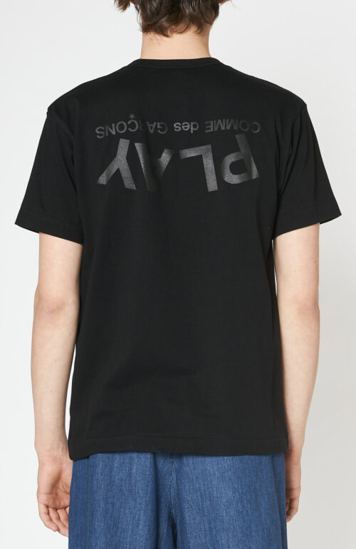 Schwarzes T-Shirt „Play“ mit doppeltem schwarzem Logo Print