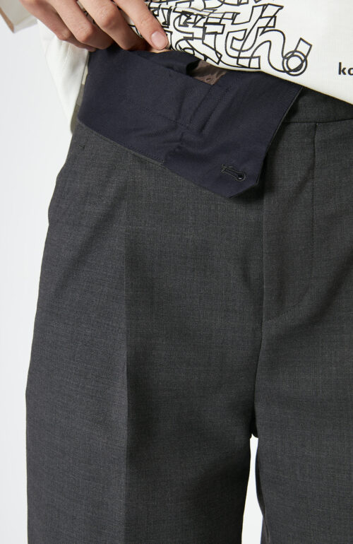 Dark gray pants with folded waistband
