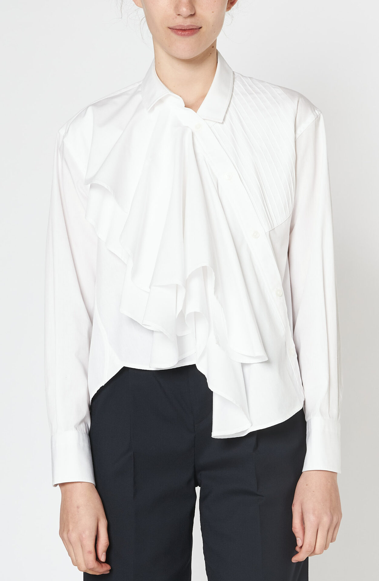 Kolor - White blouse with pleats and ruffles in cotton - Schwittenberg