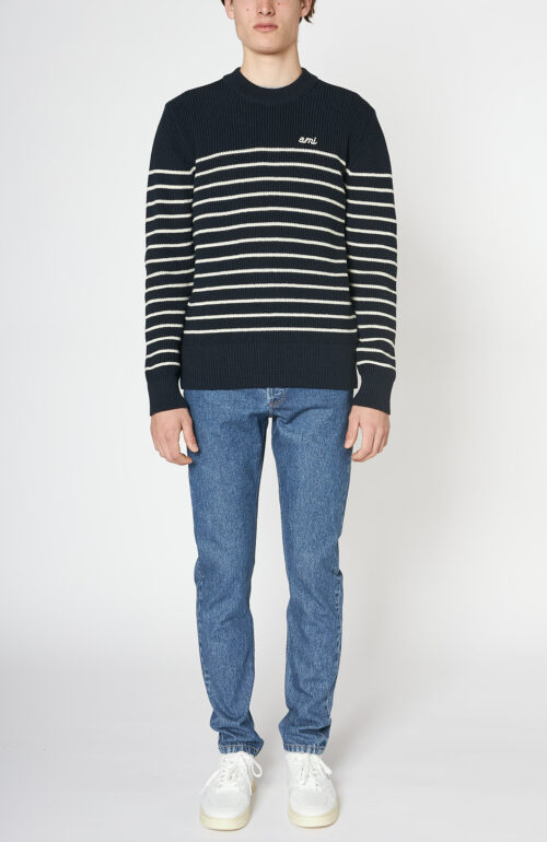 Dark blue sweater "Mariniere" with white stripes