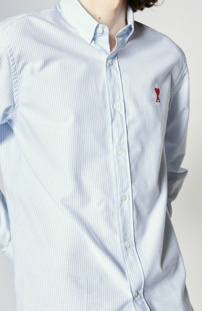 Blue and white striped Oxfoed shirt with button down collar