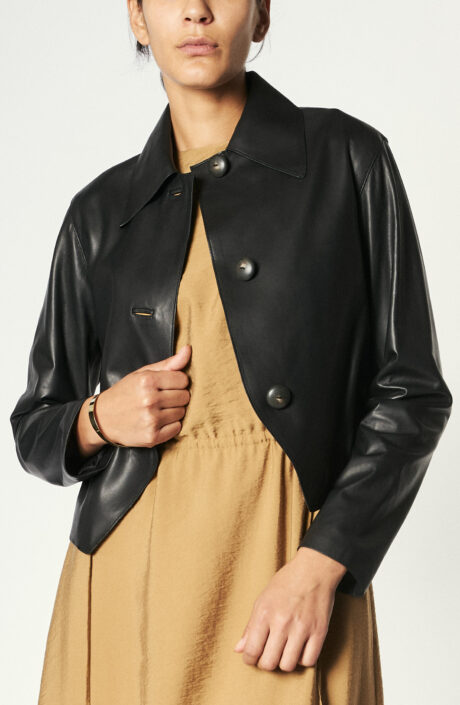 Lederjacke "Leather cropped jacket" in Schwarz