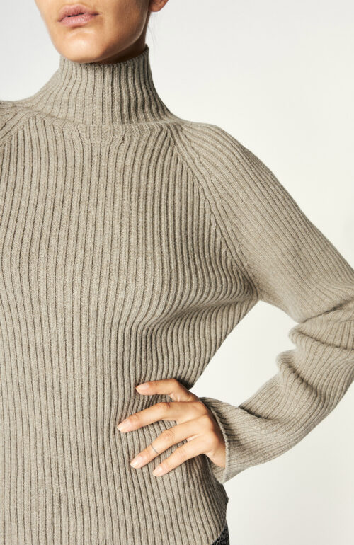 Taupe turtleneck sweater "Kanoni" virgin wool