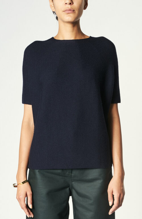 Dark blue wool short sleeve sweater "Kaspa