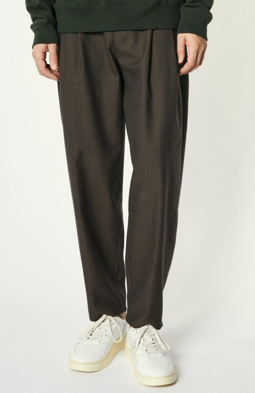 Brown Plaid Pleated Wide Trousers