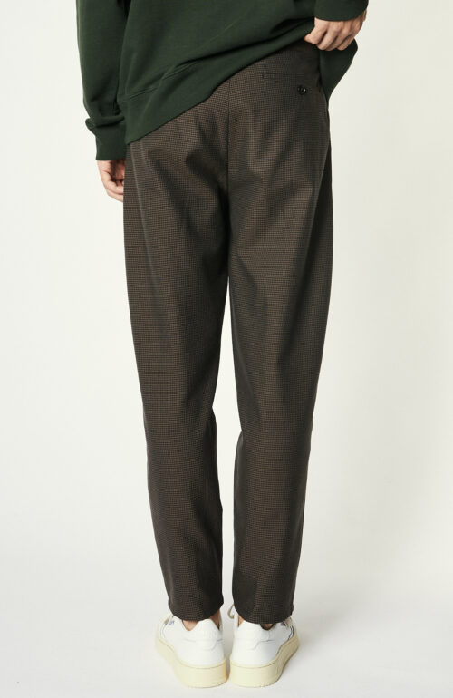 Brown Plaid Pleated Wide Trousers
