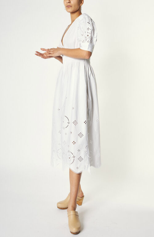 White midi dress with perforated lace