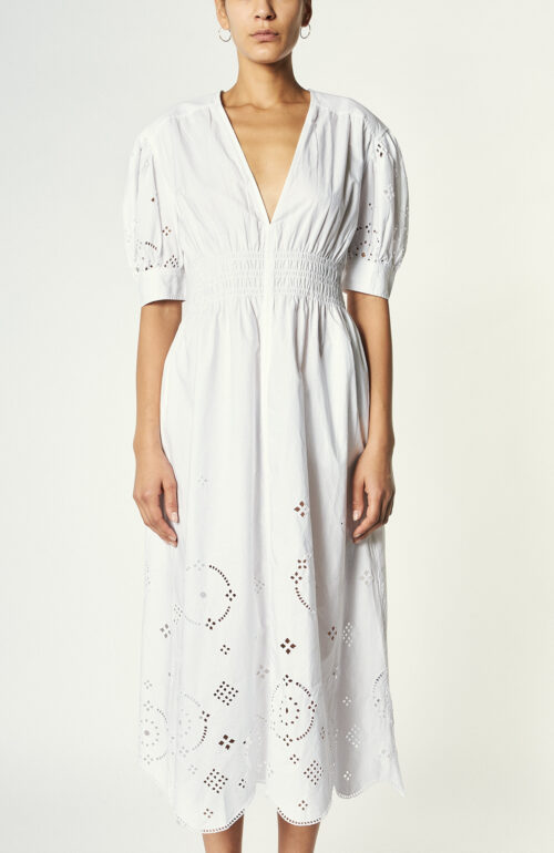 White midi dress with perforated lace