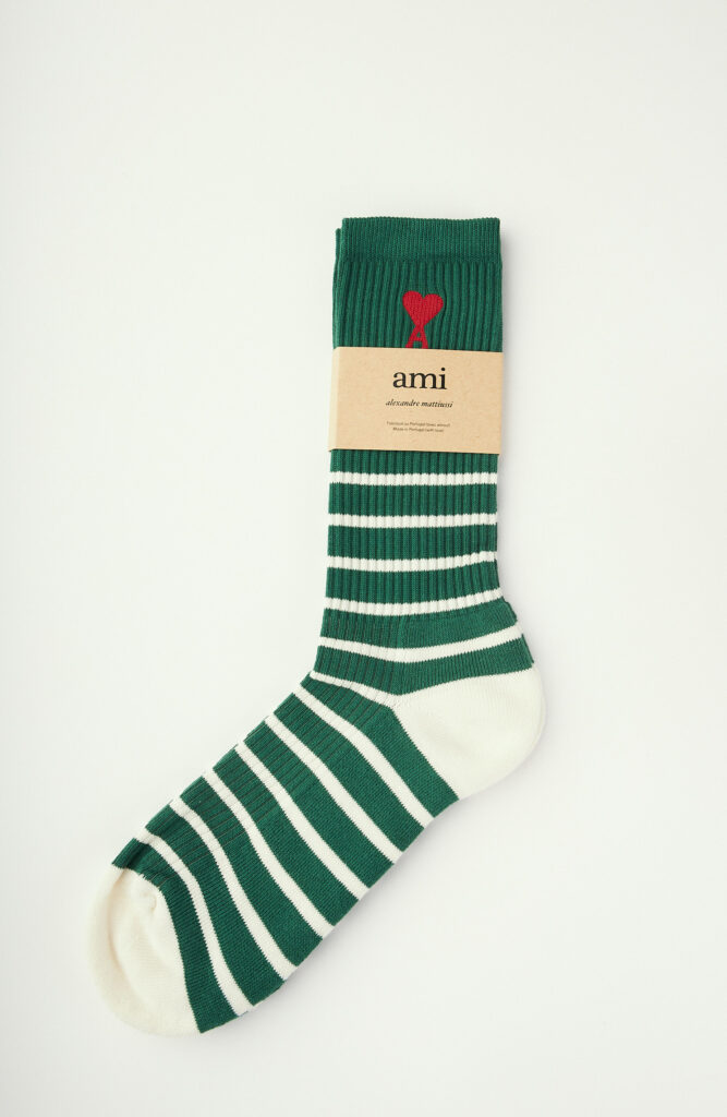 Green and white striped socks