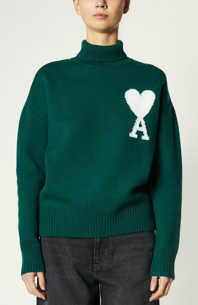 Oversize funnel neck sweater in green