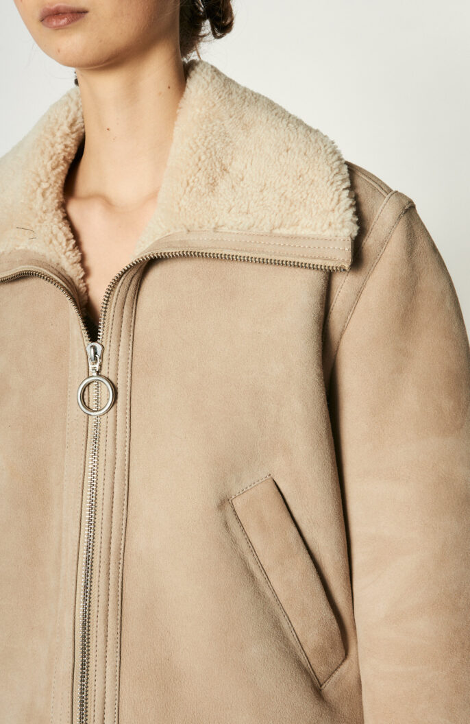 Zipped Shearling Jacket in Champagne