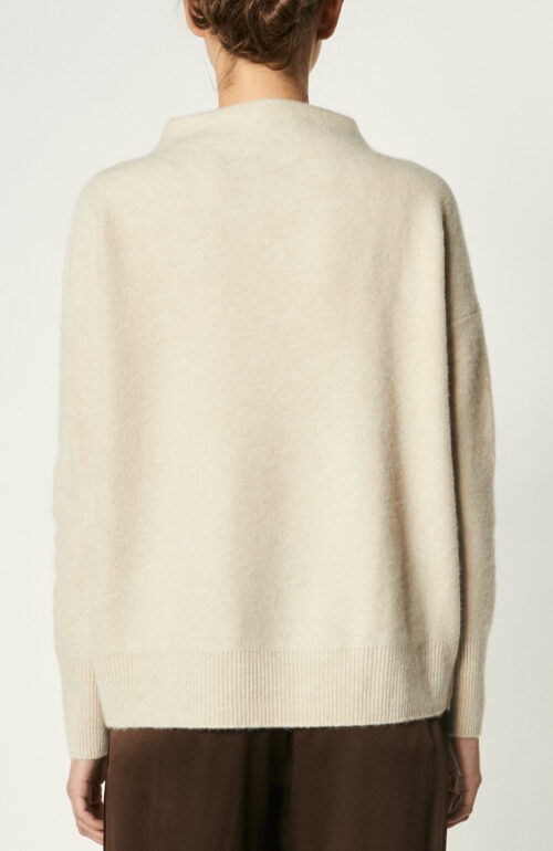 Boiled Funnel Neck Pullover in White Sand