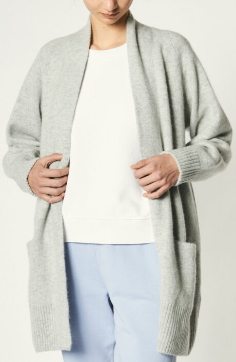 Cashmere Raglan Sleeve Cardigan in Soft Grey