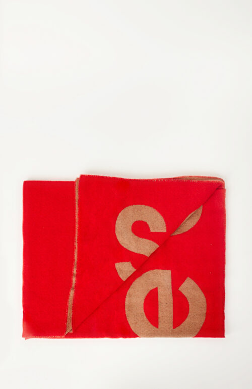 Roter Schal "Toronty" mit brauenm Logo