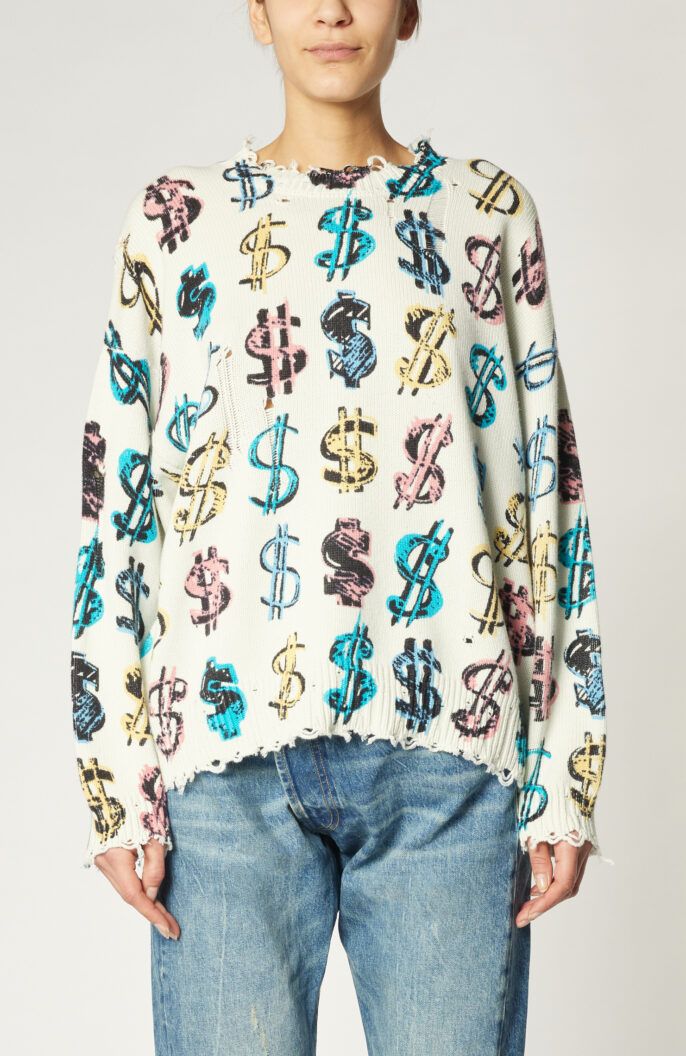 Oversized Sweater "Dollar Sign" in Ecru