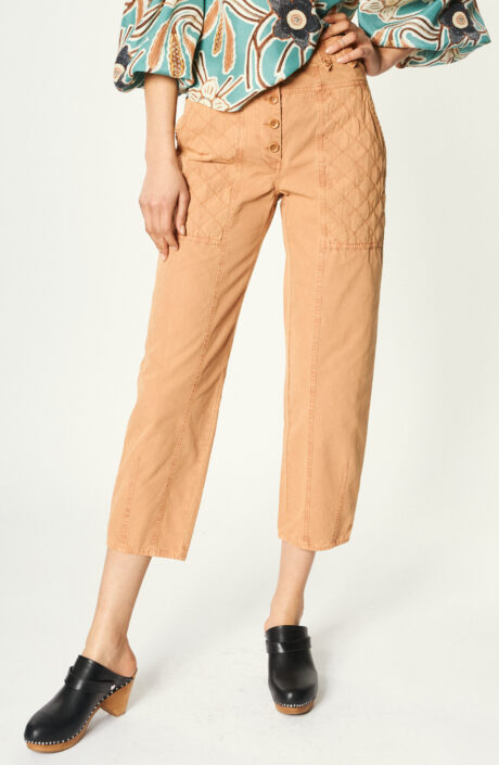 Cropped-Hose "Cambrie" aus Baumwolle in Terracotta