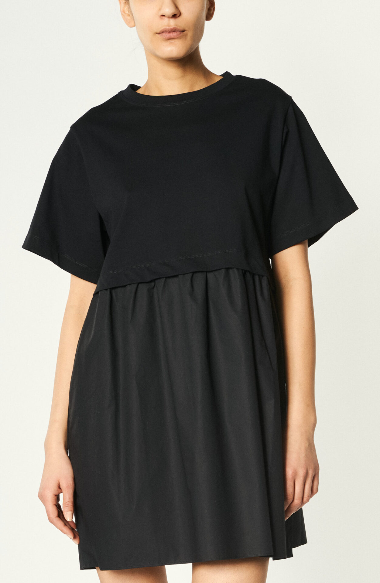 Oversize mini dress "Mix Poplin Jersey Dress" in black