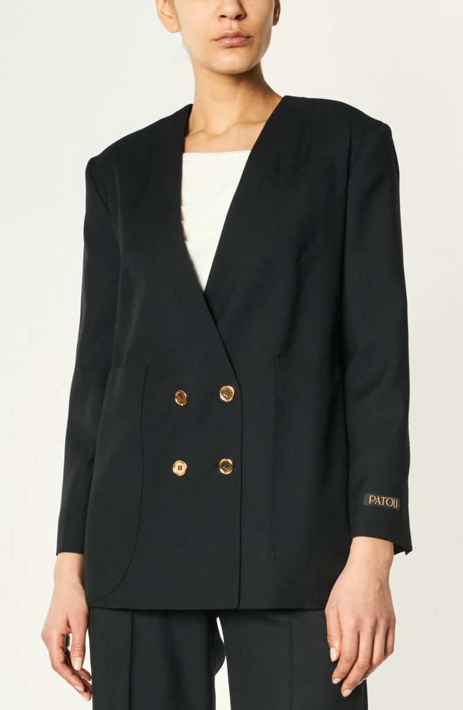 Collarless Blazer "Double Breasted Jacket" in Black