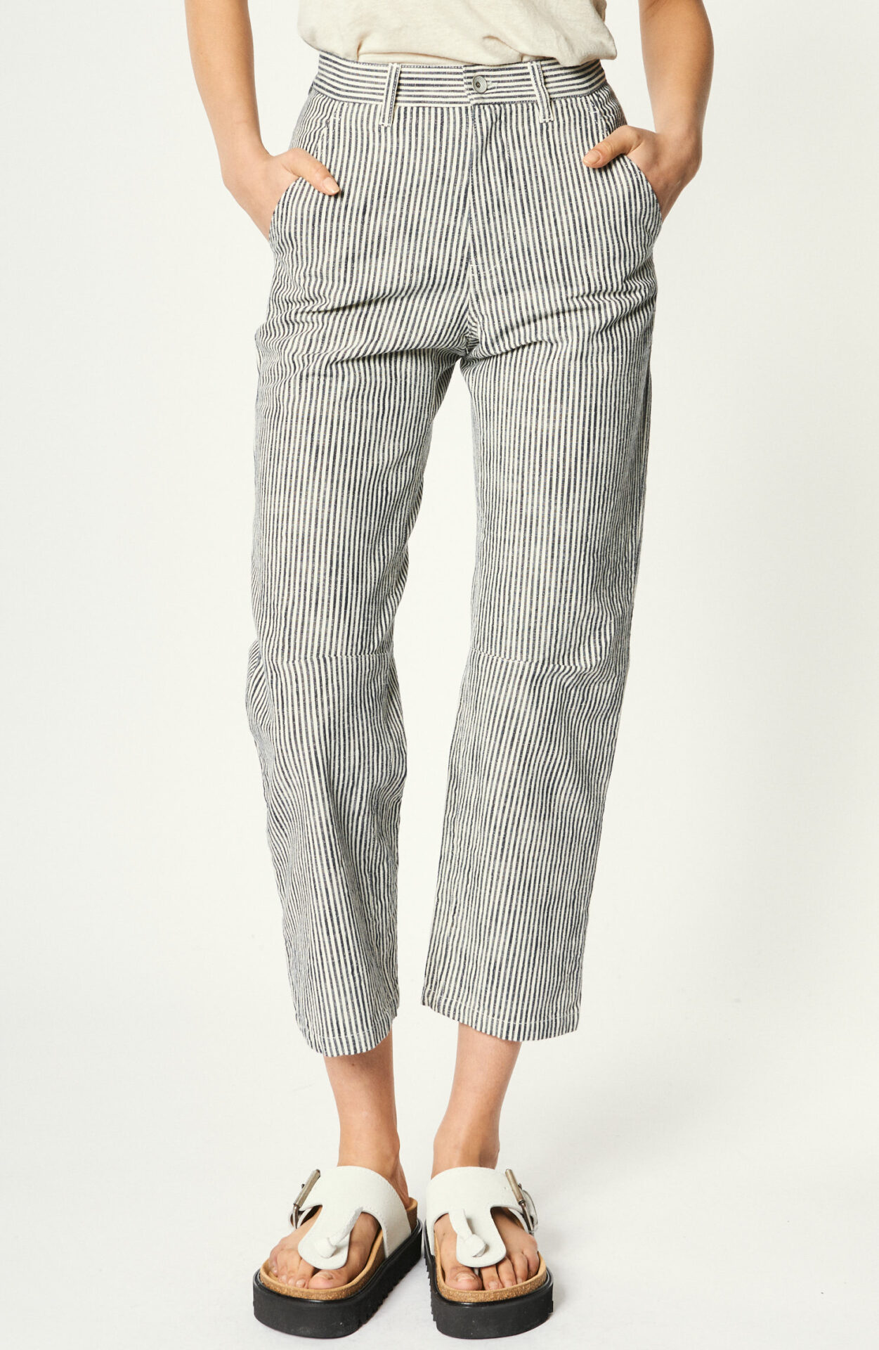 Striped cropped pants "Evita" in blue / white