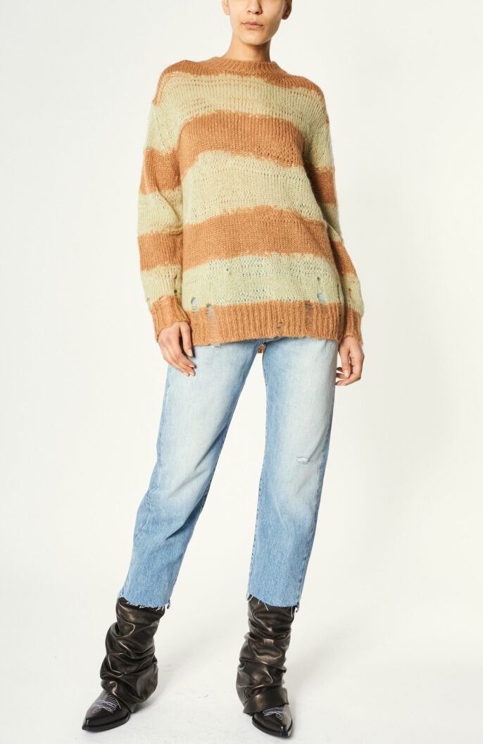 Brown and green striped sweater "347
