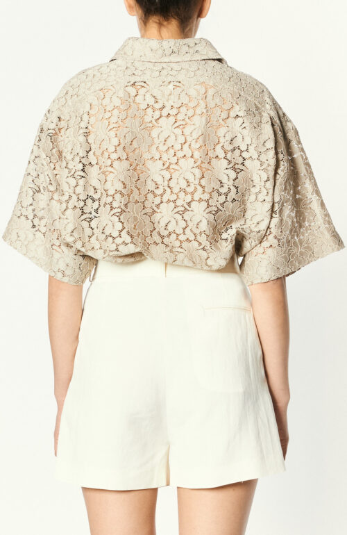 Spitzenbluse "Short Sleeves Lace Shirt" in Taupe