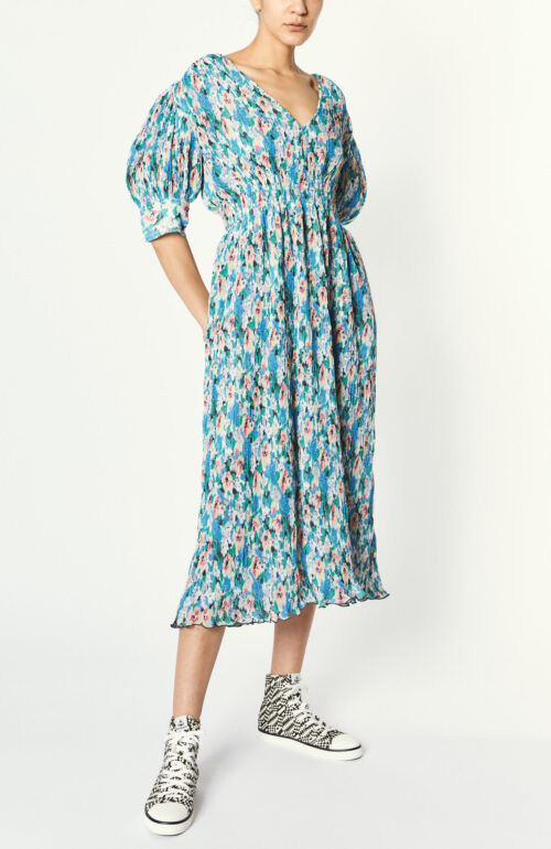 Kleid "Pleated Georgette Midi Dress" in Azurblau