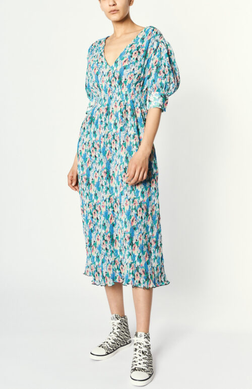 Kleid "Pleated Georgette Midi Dress" in Azurblau