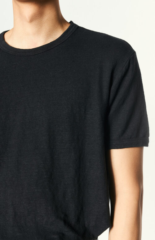 Leinen-T-Shirt in Schwarz