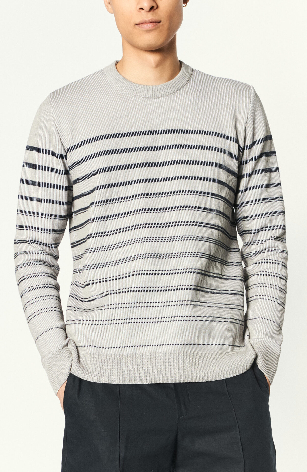 Sand color sweater "Tanager" with black stripes