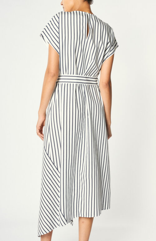 Asymmetrical maxi dress with stripes in white/dark blue