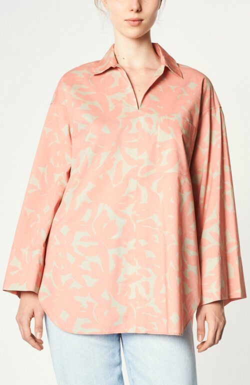 Bedrucktes Wide Sleeve Shirt in Rosé/Beige