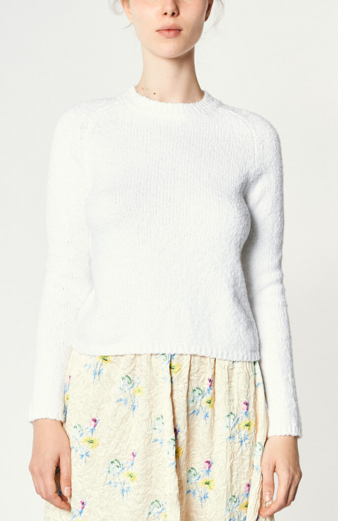 Pebbled Cotton Crew Neck Sweater in White
