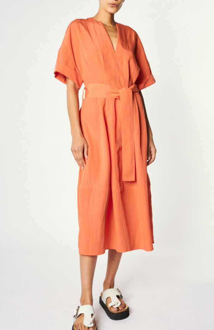 Midi-Kleid "Cuffed S/S V-Neck" in Koralle