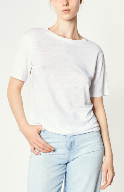 Leinen-T-Shirt in Weiß