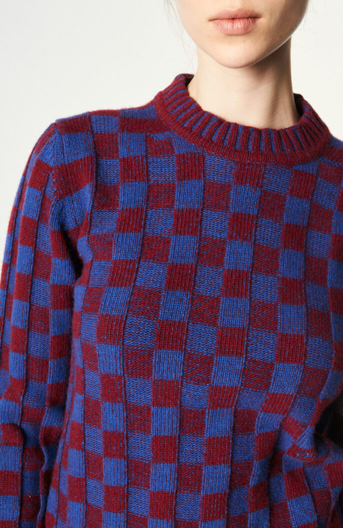 Checkerboard pattern sweater in blue / bordeaux / pink