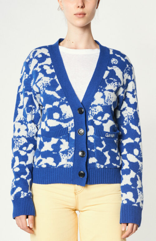 Graphic patterned cardigan in azure blue