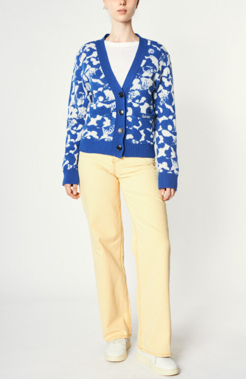 Graphic patterned cardigan in azure blue