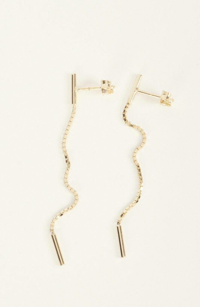 Golden chain stud earrings "Fine Cubic