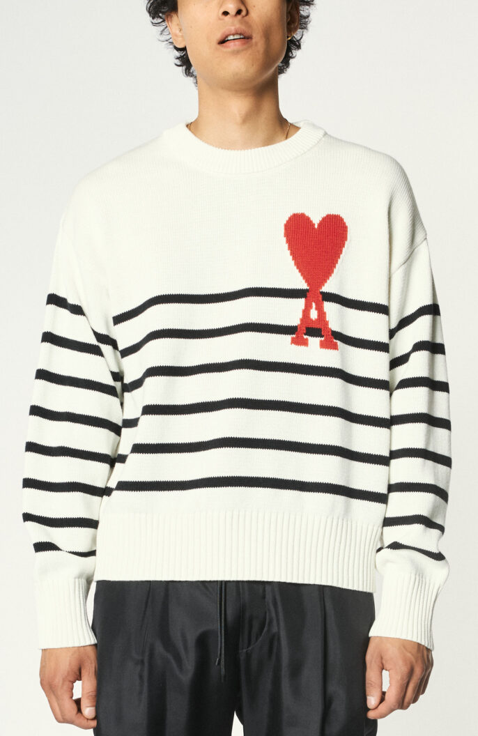 Ami De Coeur Striped Sweater in White/Blue