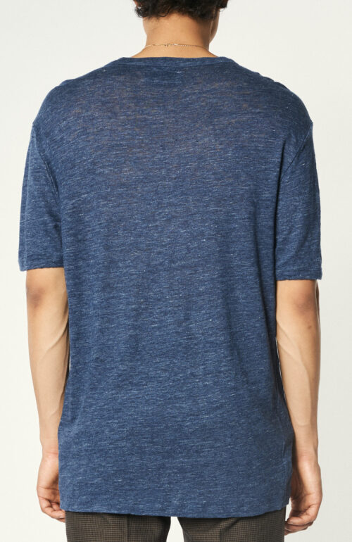 Meliertes Leinen-T-Shirt in Mittelblau
