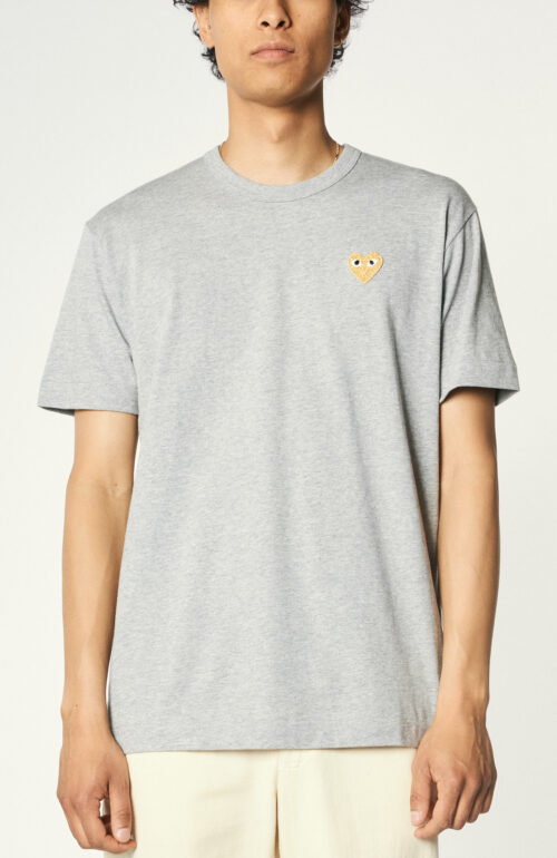 T-Shirt mit aufgesticktem Herz-Logo in Grau/Gold