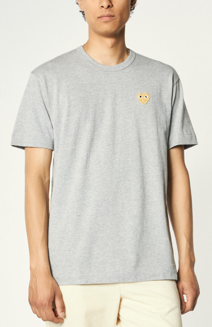 T-Shirt mit aufgesticktem Herz-Logo in Grau/Gold
