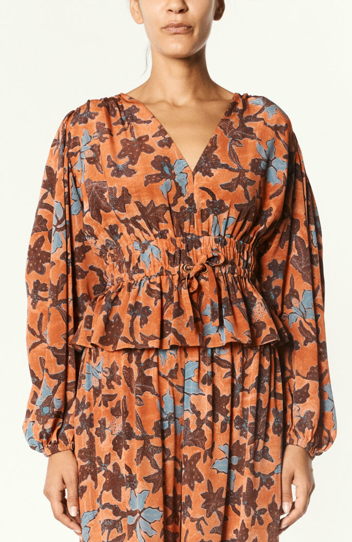 Printed silk blouse "Huali" in orange