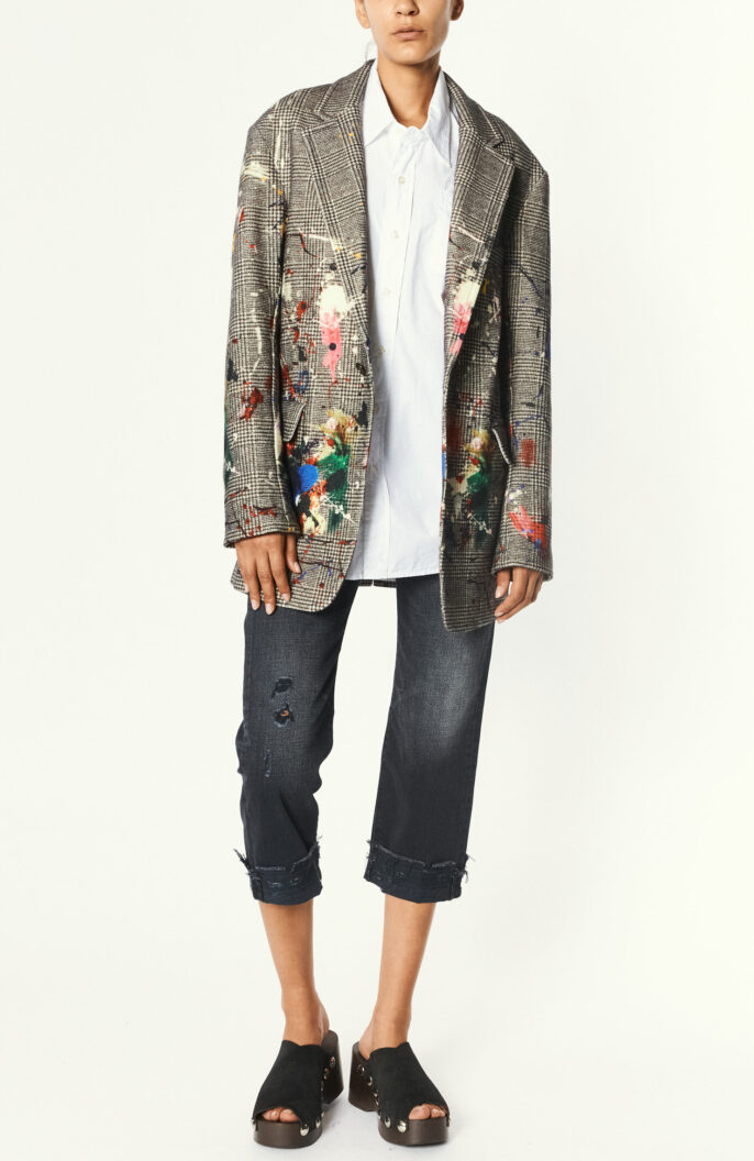 Oversize-Blazer "Paint Splatter Ragged Jacket" in Grau