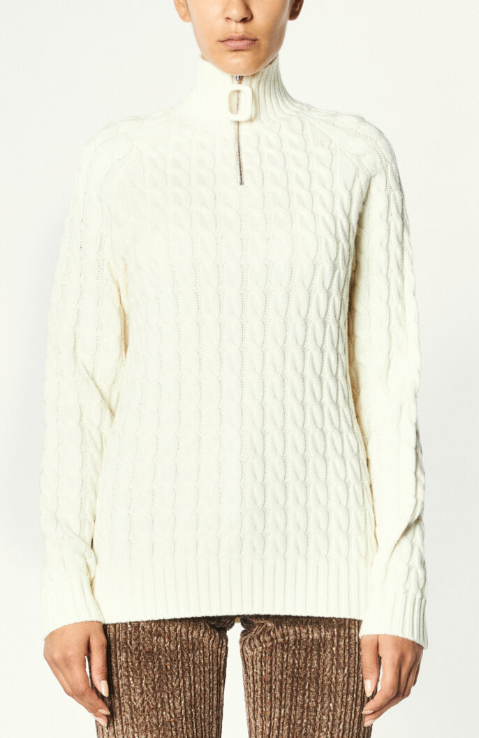 Cable Knit Henley Jumper in Offwhite