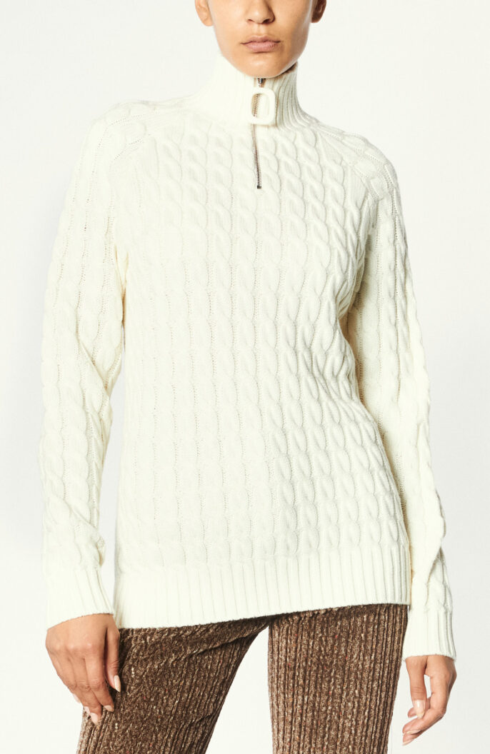 Zopf-Pullover "Cable Knit Henley Jumper" in Offhwite 