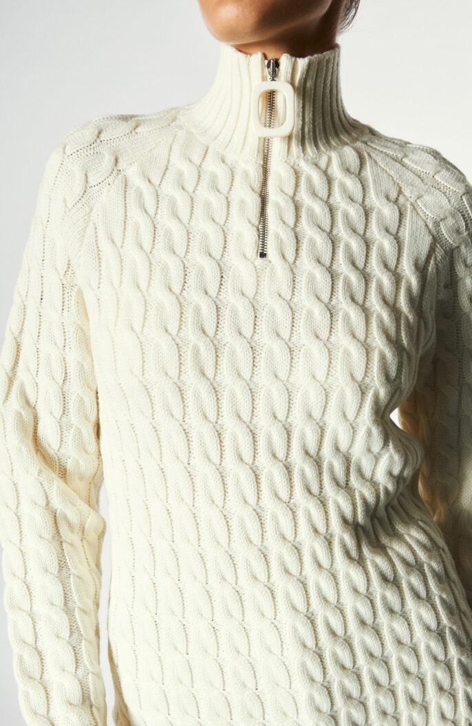 Cable Knit Henley Jumper in Offwhite